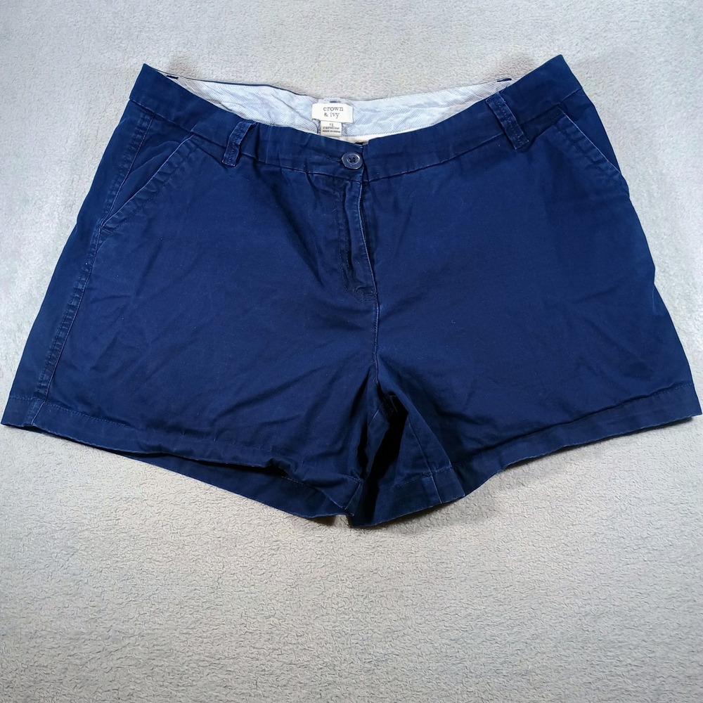 Crown & Ivy Womens Caroline Chino Shorts Navy Blue Size 12 Classic Fit